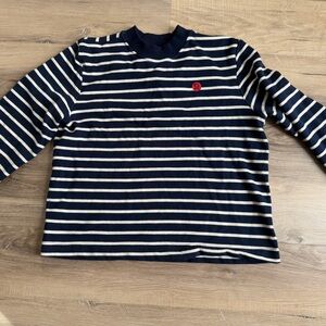 Lululemon Athletic Navy and White Striped Crewneck with Red Logo